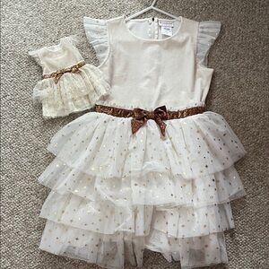 American Girl White and Gold Starry Dress Set size 10 and doll